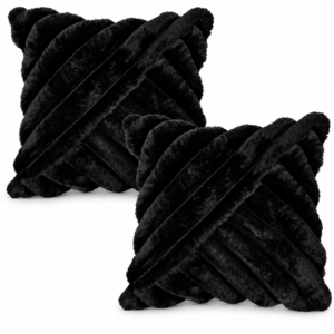 Set de 2 Cojines Decorativos Coprire de Felpa 45 × 45 cm, Diseño Acanalado Cruzado